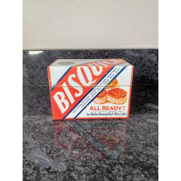 Vintage Bisquick Recipe Metal Tin Box Holder - Picture 1 of 11